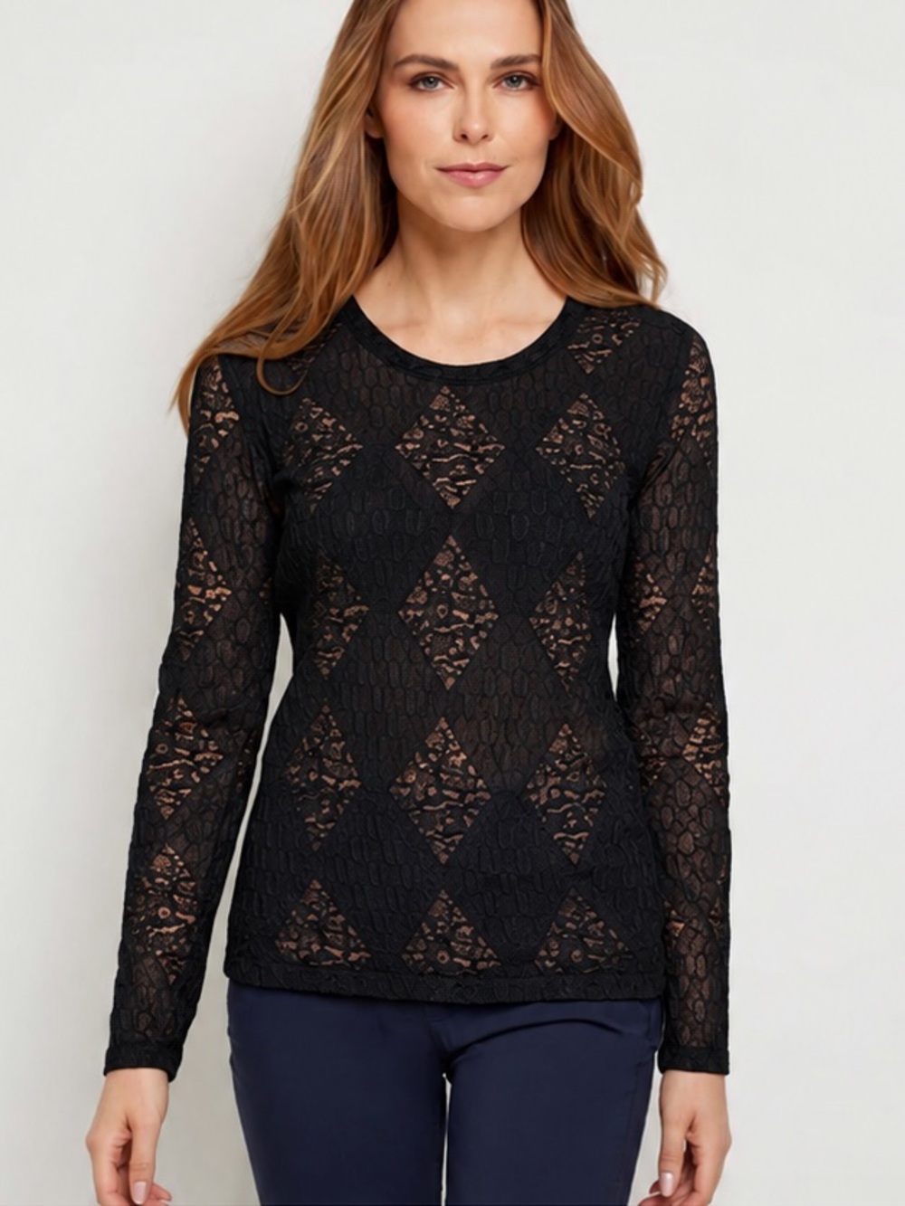 Anatomie Juliana Black Stretch Lace Long Sleeve Top XS